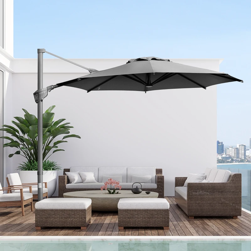 Outsunny parasol Ø300 cm, slingerparasol, vrijdragende parasol, hoek verstelbaar, grijs