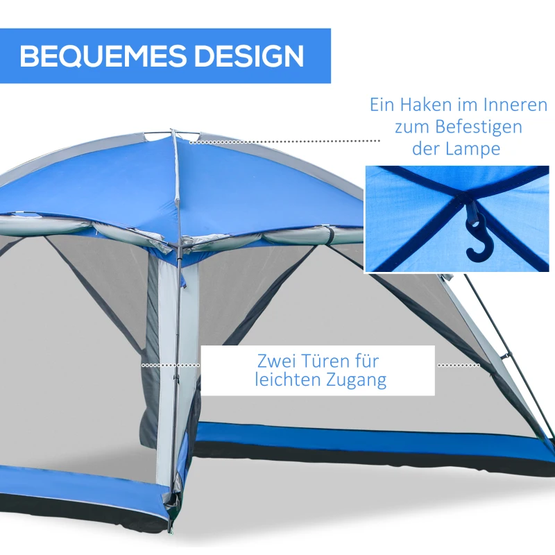 Outsunny Camping Tent 8 Persoons Tent Familie Tent 2 Ramen Glasvezel Blauw