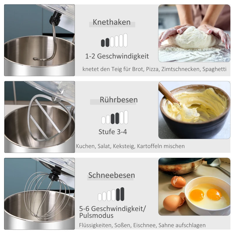 HOMCOM elektrische handmixer set 2 in 1 handmixer met 5,5L mengkom 1200 W
