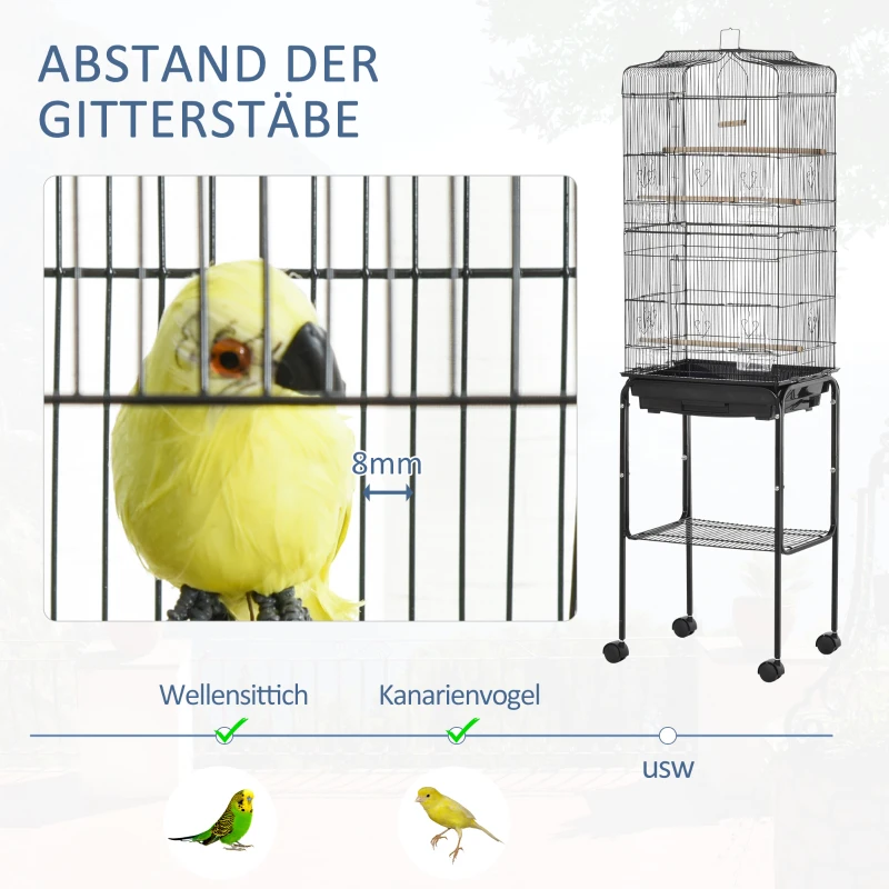 PawHut Vogelkooi Volière Vogelkooi voor Kleine Vogels Metaaldraad Hout Zwart