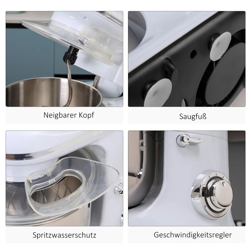 HOMCOM elektrische handmixer set 2 in 1 handmixer met 5,5L mengkom 1200 W