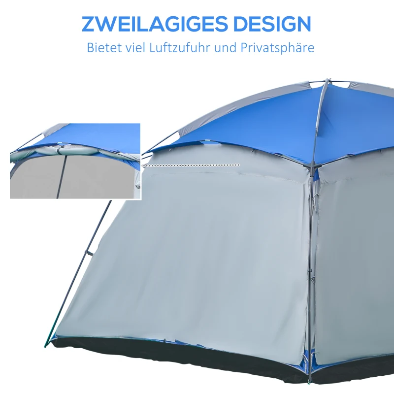 Outsunny Camping Tent 8 Persoons Tent Familie Tent 2 Ramen Glasvezel Blauw