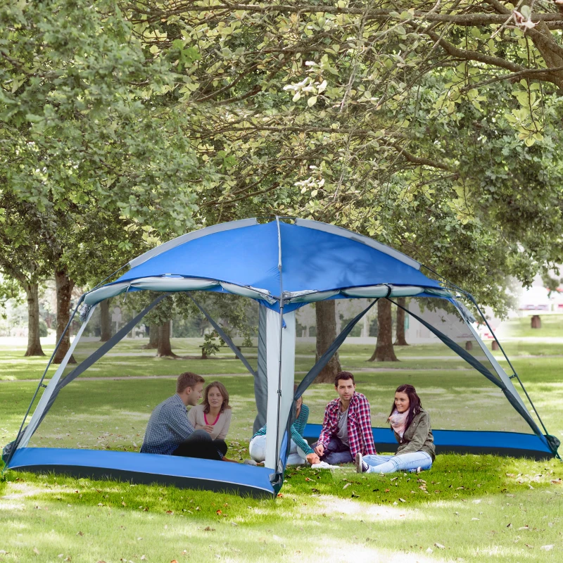Outsunny Camping Tent 8 Persoons Tent Familie Tent 2 Ramen Glasvezel Blauw