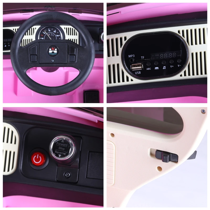 HOMCOM Kinderauto Volkswagen Beetle mit Dreipunkt-Gurt Licht Musik