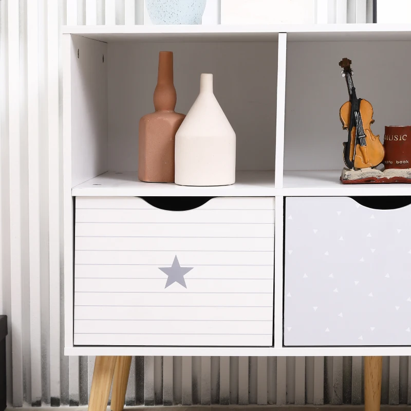 HOMCOM Aparador Infantil de Salón con 3 Cajones y 3 Compartimentos Abiertos para Libros Juguetes Armario Auxiliar de Almacenamiento para Dormitorio Cocina 100x39x69 cm Blanco