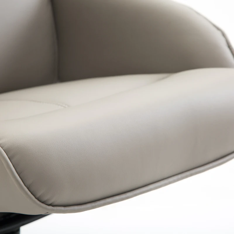 HOMCOM Sillón Relax Reclinable hasta 145° con Taburete Reposapiés Sillón de Salón Giratorio 360° Tapizado en PU y Estructura de Acero 78x67x98 cm Gris