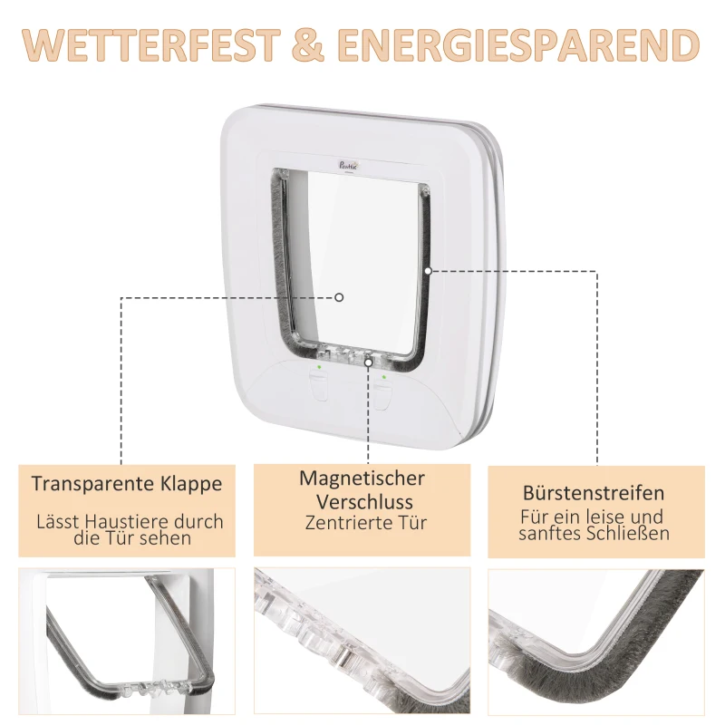 PawHut Katzenklappe Magnetische Katzentür mit 4 Verschluss-Optionen, Hundeklappe Haustierklappe für Katzen und kleine Hunde,