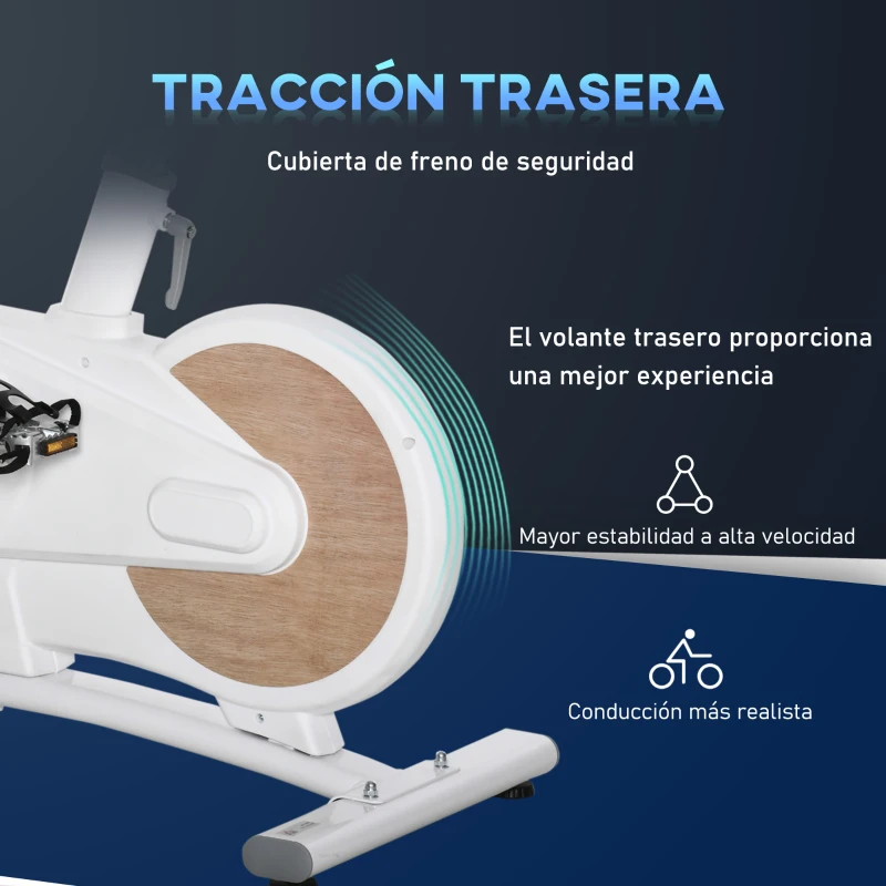 HOMCOM Bicicleta Estática Bicicleta de Fitness Ciclo Indoor con Asiento y Manillar Ajustables en Altura Resistencia 8 kg Variable Pantalla LCD Pulsómetro y Ruedas para Hogar 125x50x98-107 cm Blanco