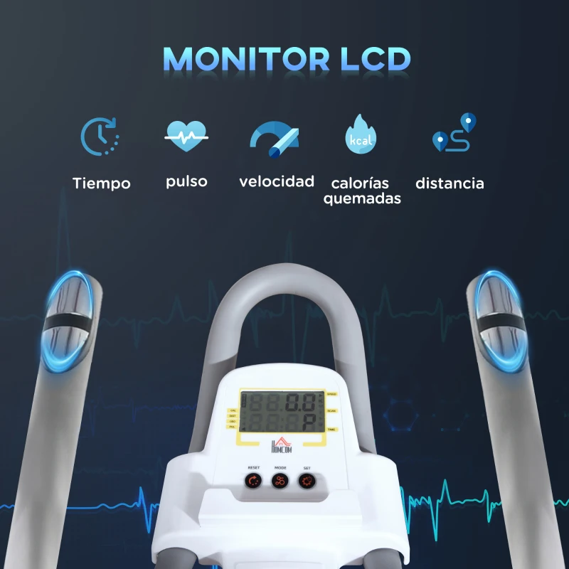 HOMCOM Bicicleta Estática Bicicleta de Fitness Ciclo Indoor con Asiento y Manillar Ajustables en Altura Resistencia 8 kg Variable Pantalla LCD Pulsómetro y Ruedas para Hogar 125x50x98-107 cm Blanco