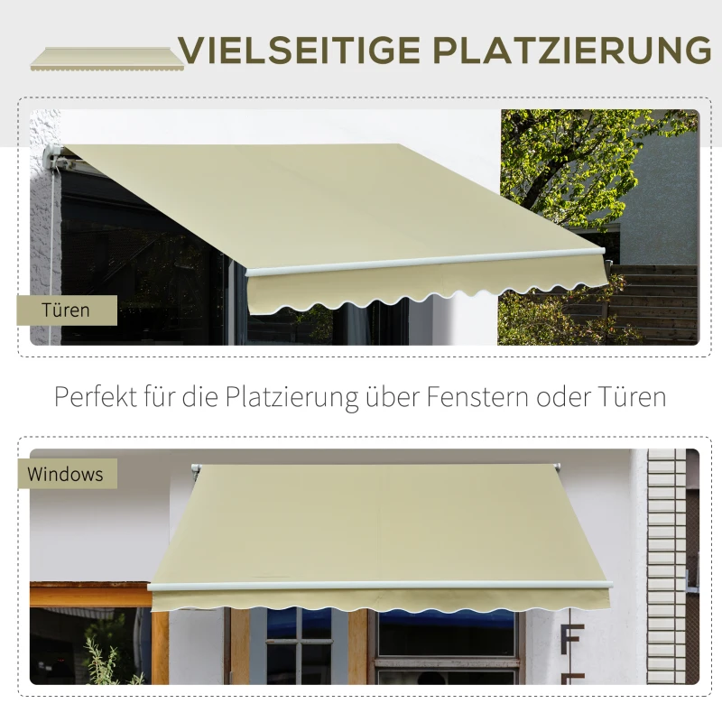 Outsunny Luifel aluminium knikarmluifel zonwering met handslinger 3,5 x 2,5 m beige + crème