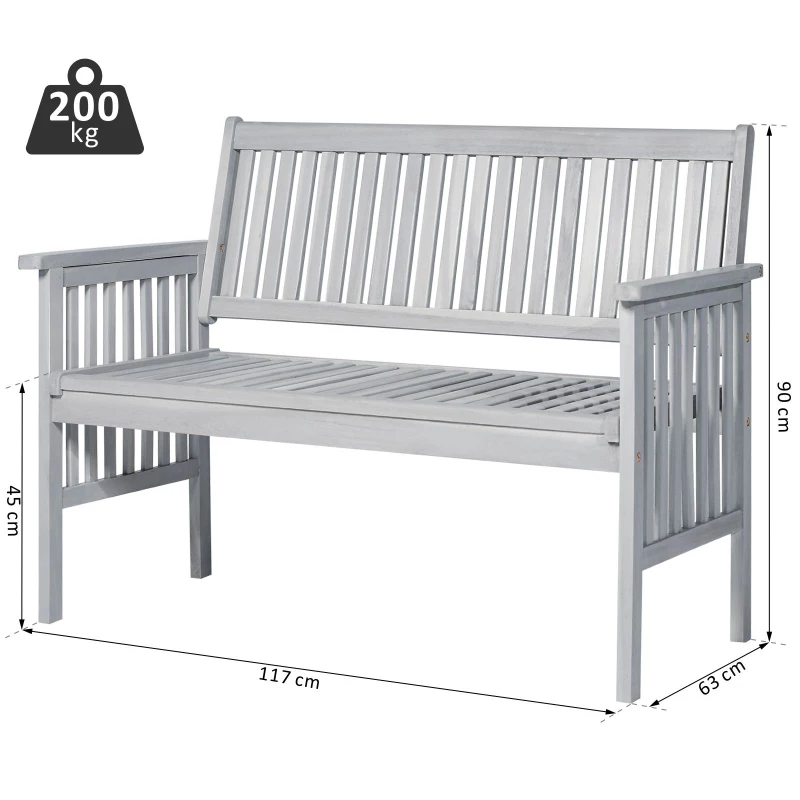 Outsunny® 2-Sitzer Sitzbank Gartenbank Holzbank mit Armlehne Landhausstil Akazienholz Grau 117 x 63 x 90 cm