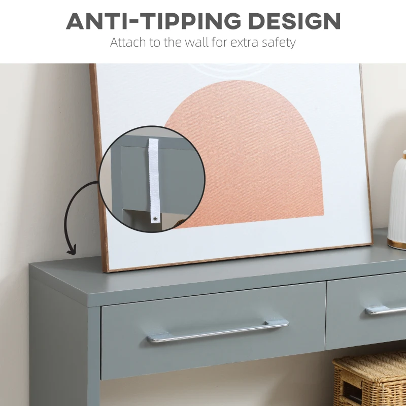 HOMCOM Console Table, Side Table with Bottom Shelf and Storage Drawers, Narrow Sofa Table, Hallway Table for Living Room, Entryway, Grey