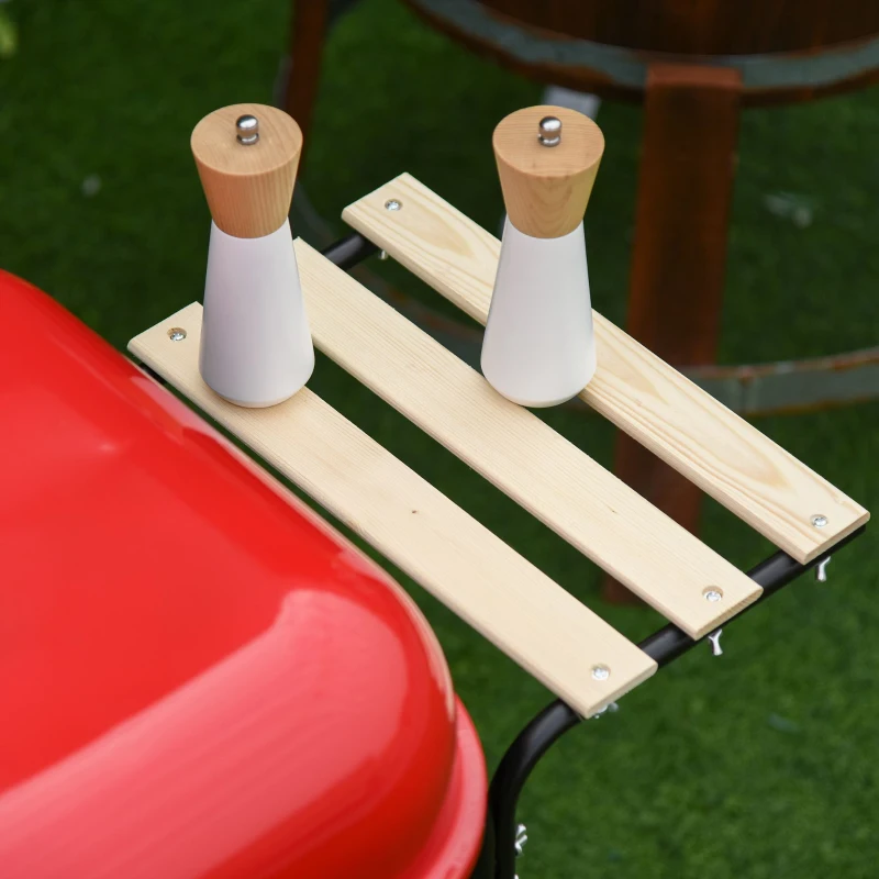 Outsunny Houtskoolgrill grillwagen grillstation staande grill grill met windbescherming 3x plank