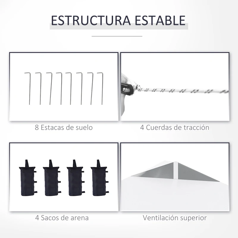 Outsunny Carpa Plegable 3x3 m con Altura Ajustable de 3 Niveles Cenador de Jardín con 4 Paredes Extraíbles 2 Ventanas 4 Sacos de Arena y Bolsa de Transporte Gazebo para Exterior Camping Blanco