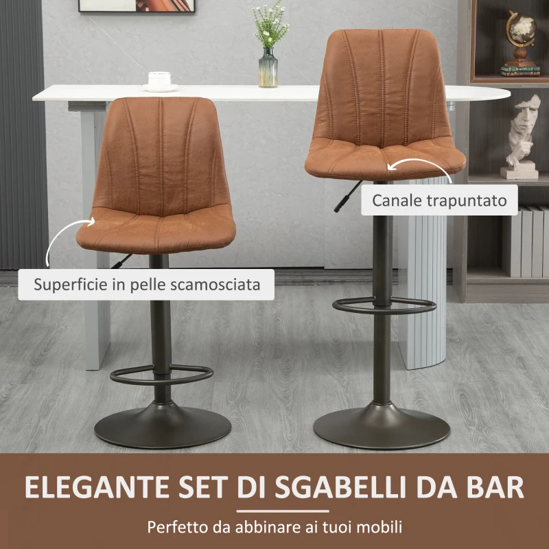 HOMCOM Sgabello Regolabile Vintage, Set 2 Pz con Poggiapiedi e Rivestimento in Pelle, 45x54x96-117 cm