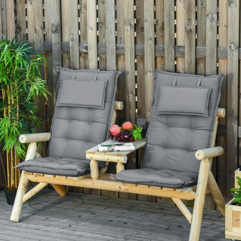 Outsunny set van 2 stoelkussens kussen voor tuinstoel zitkussen met rugleuning polyester