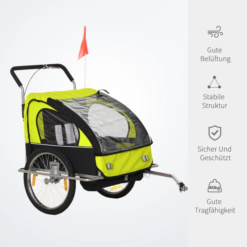 2-in-1 Jogger fietskar voor kinderen fietskar kinderen fietsaanhanger 5 kleuren met vlag