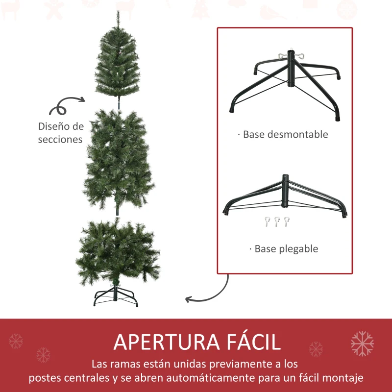 HOMCOM Árbol de Navidad Artificial 180 cm Ignífugo con 493 Ramas Hojas de PVC Decoración Navideña para Interiores Verde