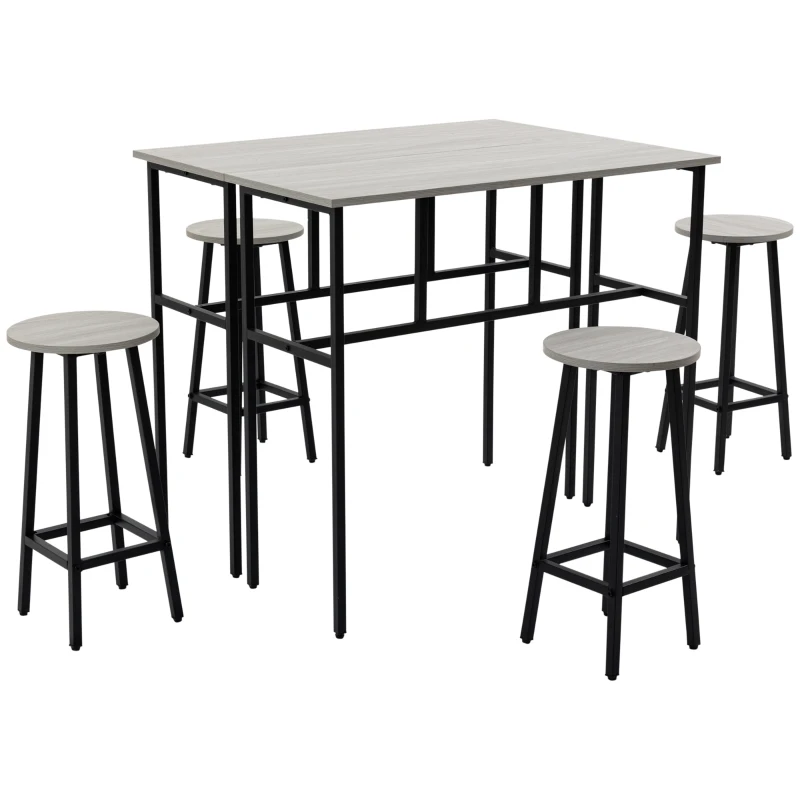 HOMCOM Set Tavolo Alto Da Cucina Con 4 Sgabelli – Salvaspazio, 110x50x89,5 Cm, Naturale E Bianco