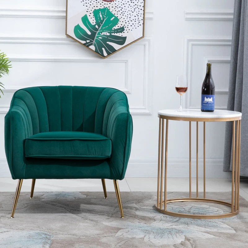 HOMCOM Poltrona da Salotto Imbottita con Braccioli e Schienale, Design Moderno, Gambe in Metallo, 71x72x73 cm, Verde