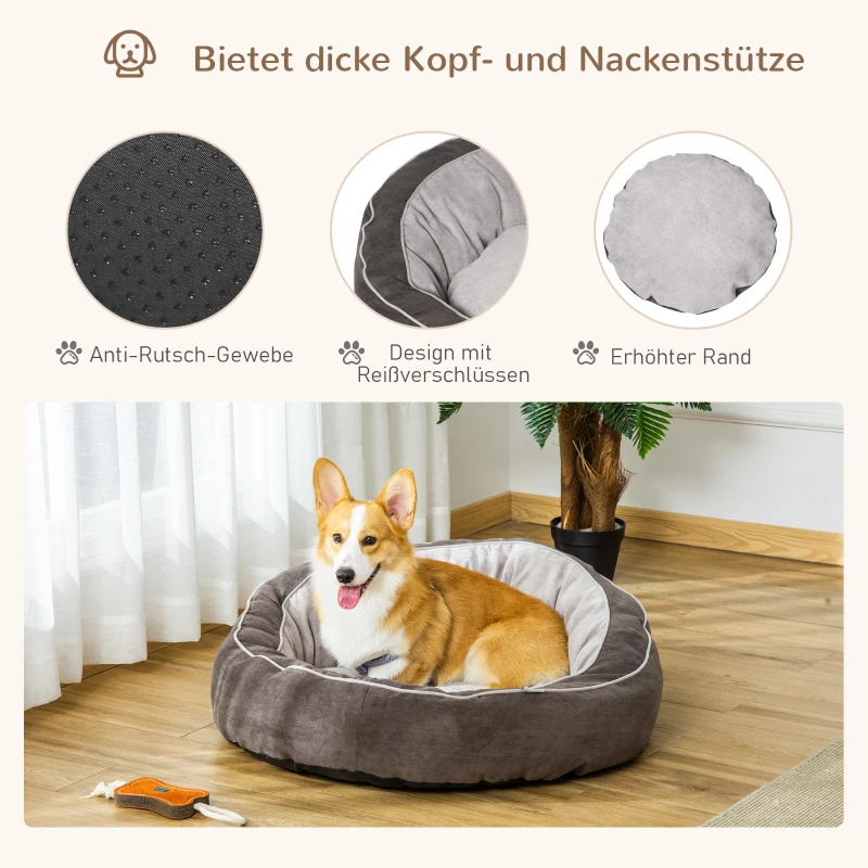 PawHut hondenmand hondenmat hondenkussen hondenmatras rond hondenbed hondensofa huisdierbed voor honden katten linnenachtig polyester donkergrijs + crèmewit 85 x 85 x 35 cm