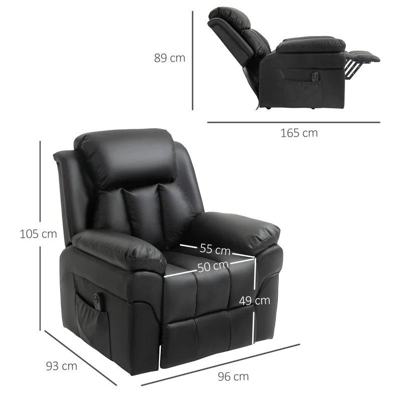 HOMCOM Poltrona Reclinabile Alzapersona Elettrica per Anziani con Super Imbottitura in Ecopelle e Telecomando Poltrona Reclinabile Alzapersona con Telecomando nero 96 x 93 x 105cm