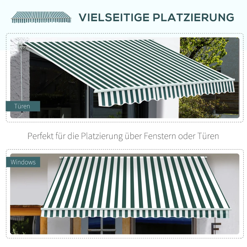 Outsunny Luifel aluminium knikarmluifel zonwering met handslinger 3,5 x 2,5 m groen + wit