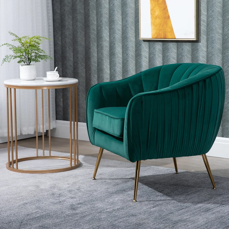 HOMCOM Poltrona da Salotto Imbottita con Braccioli e Schienale, Design Moderno, Gambe in Metallo, 71x72x73 cm, Verde