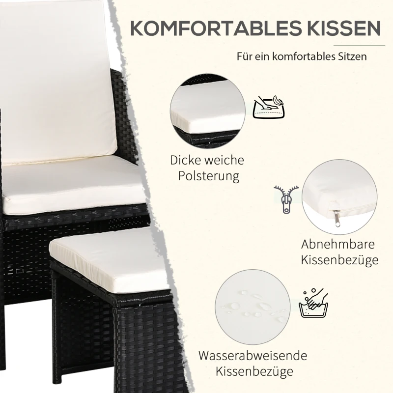Outsunny Poly-rotan zitgroep 11-delig Eetset tuinset tuinkussens zwart