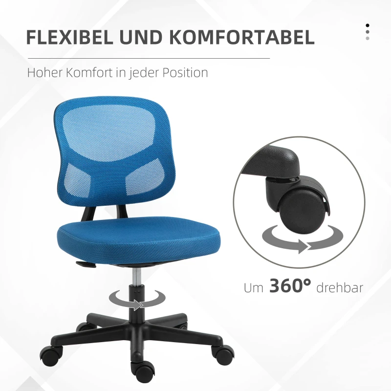Vinsetto Mesh Bürostuhl Schreibtischstuhl Drehstuhl 360° drehbar Höhenverstellbar Blau 52 x 54 x 74-84 cm