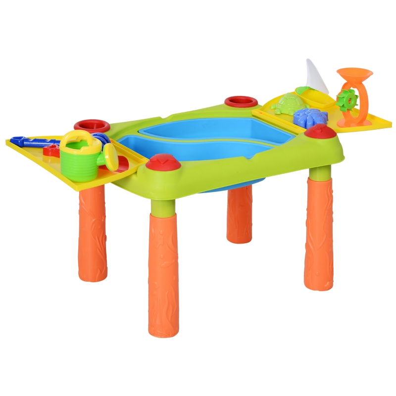HOMCOM Kinder Sand- und Wasserspieltisch matschtisch kinder outdoor Spieltisch Outdoor Kinder Sandtisch mit 16-tlg. Zubehör, Spieltisch, Strandspielzeug, ab 3 Jahren, PP, 99,5 x 49 x 48 cm