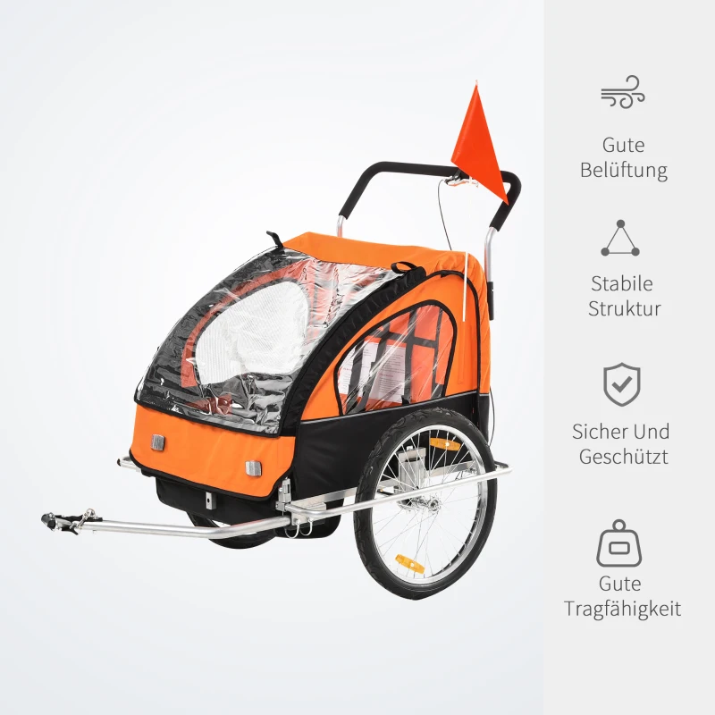 HOMCOM 2-in-1 Jogger fietskar voor kinderen fietskar kinderen fietsaanhanger 5 kleuren met vlag