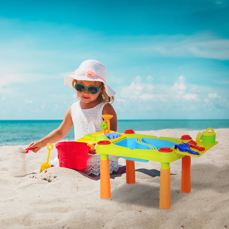 HOMCOM® Zabawka do Piasku dla Dzieci 16 Części Stolik Plaża od 3 Roku Życia PP Wielokolorowy