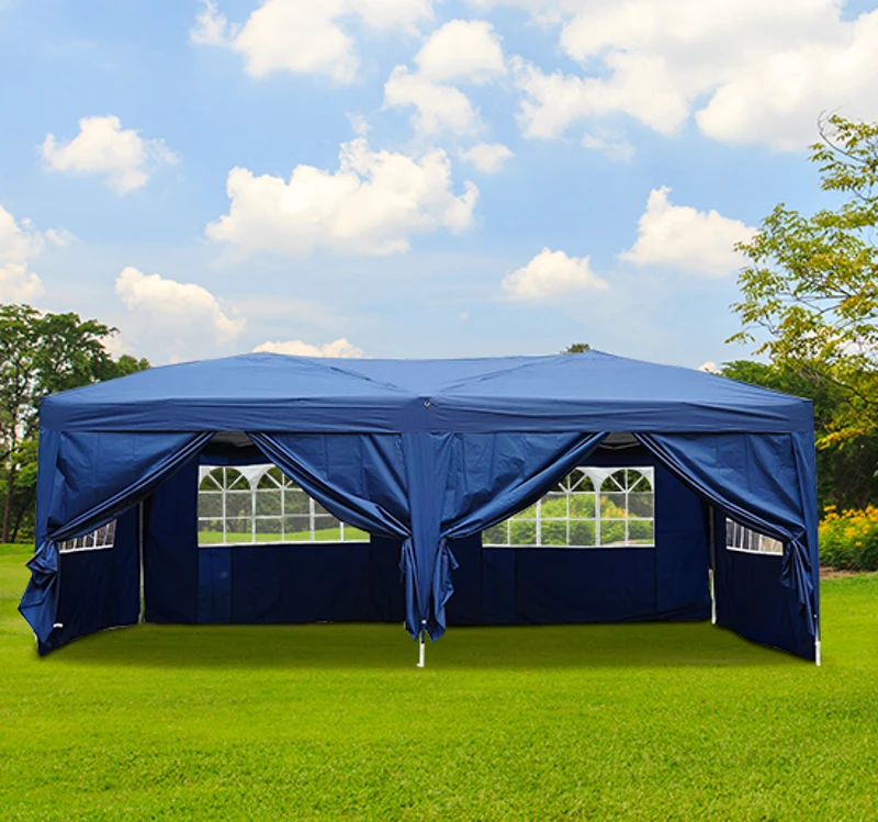 Outsunny 3 x 6 m partytent paviljoen tent partytent tuintent blauw raam opvouwbaar