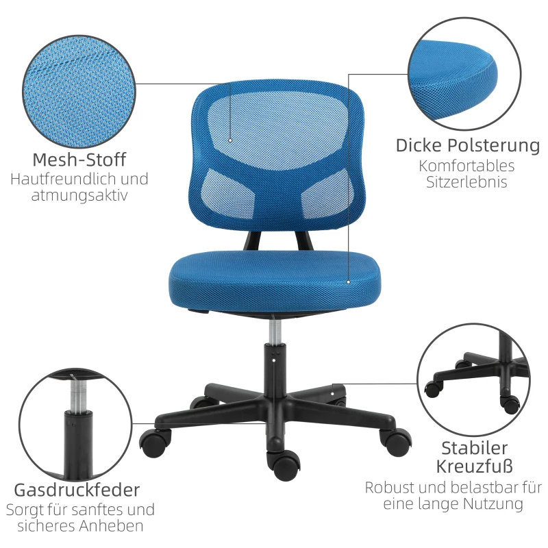 Vinsetto Mesh Bürostuhl Schreibtischstuhl Drehstuhl 360° drehbar Höhenverstellbar Blau 52 x 54 x 74-84 cm