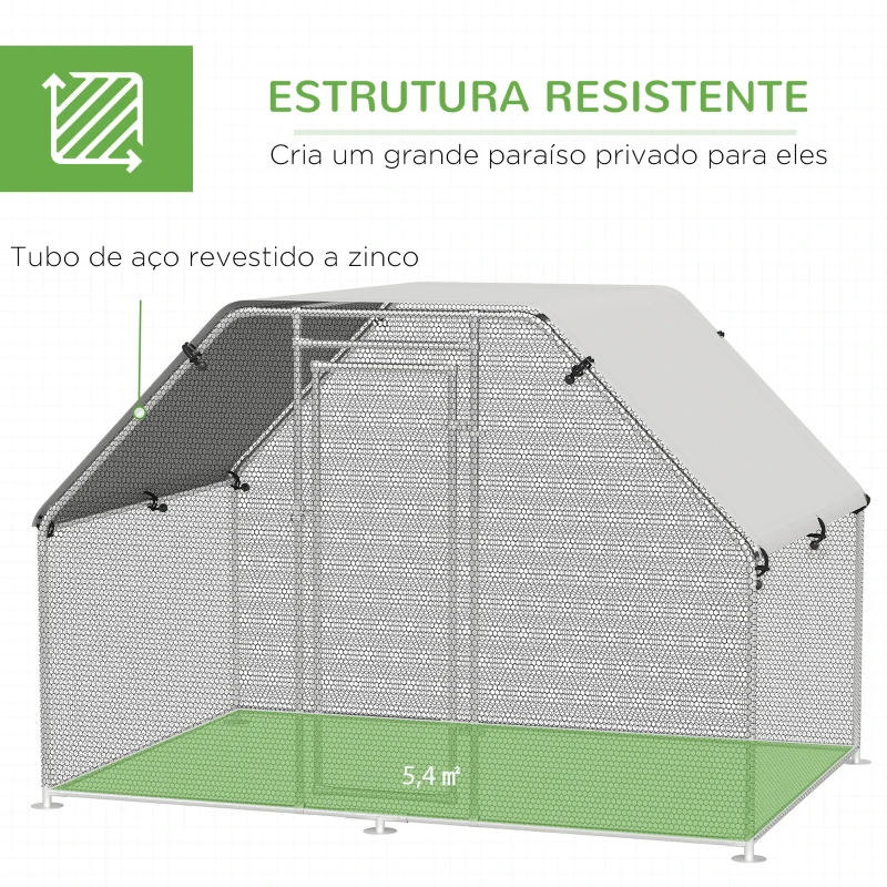 PawHut Galinheiro ao ar livre Gaiola para aves domésticas de metal galvanizado com fechadura e cobertura Oxford 280x193.5x195cm