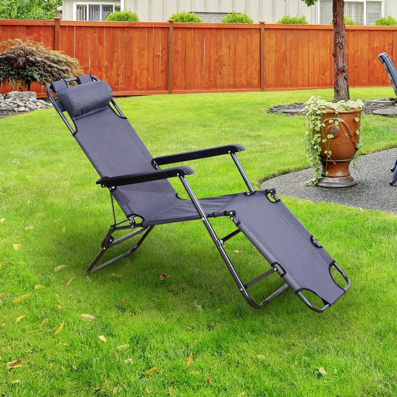 Outsunny Ligbank voor buiten strandstoel tuinstoel inklapbaar verstelbaar kussen grijs