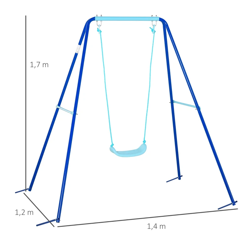 Outsunny Columpio Metal para Niños con Soporte +3 Años Juego de Columpio con Asiento y Cuerda Infantil para Jardín Patio Carga Máx. 30 kg 140x120x170 cm Azul