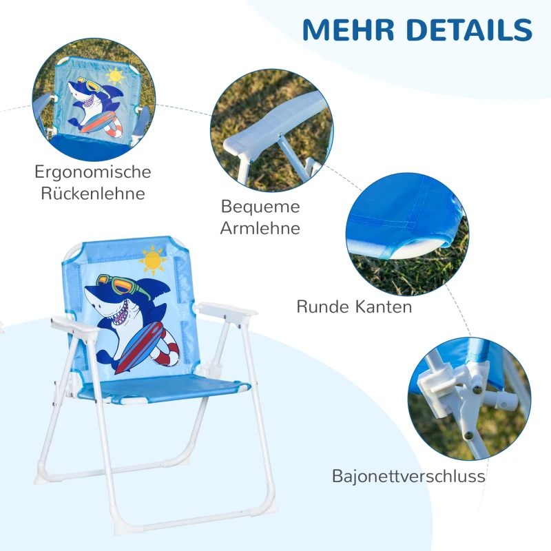 4-częściowy ogrodowy komplet dla dzieci Outsunny stolik z 2 składanymi krzesłami parasol kemping zestaw stół i krzesła meble ogrodowe dla dzieci 3–6 lat kolor niebieski