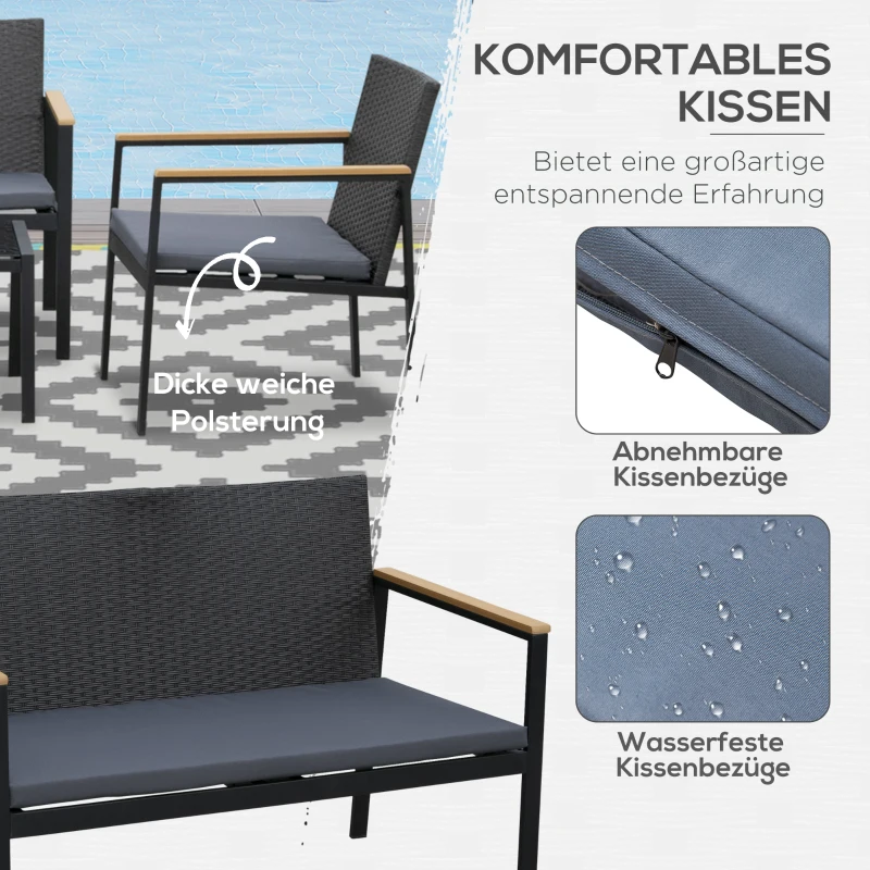 Outsunny Tuinmeubelset 4-delige zitgroep 3 banken salontafel PP rotan