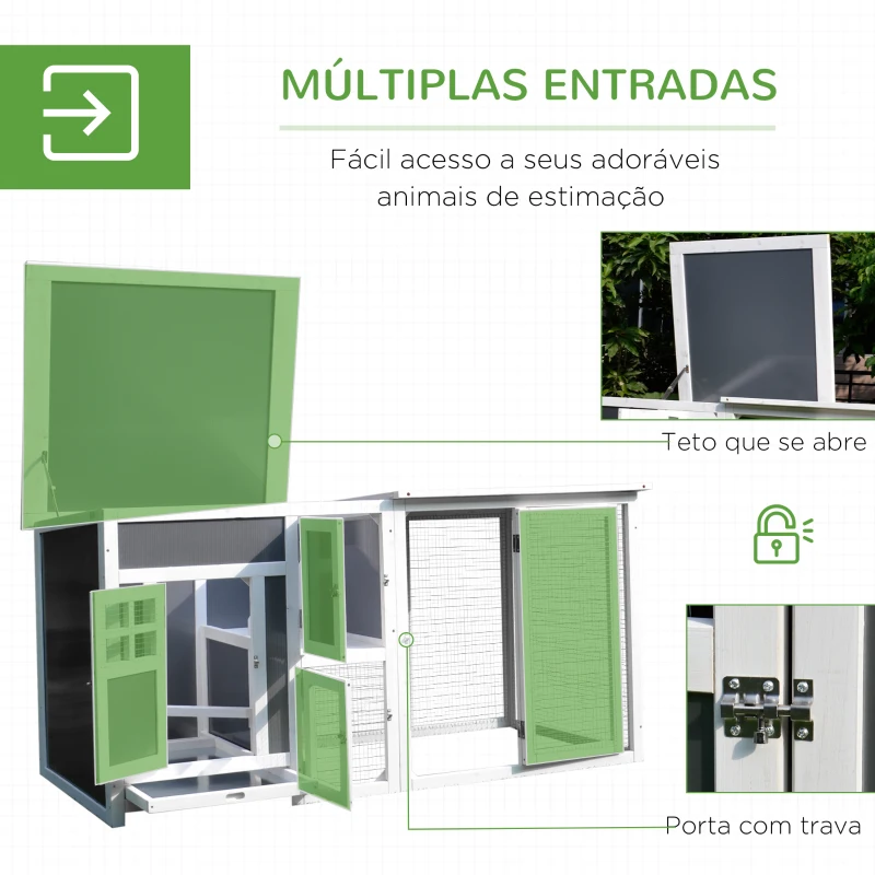 Pawhut Galinheiro Exterior Madeira Integrada Bandeja Casa para Galinhas Gaiola para Pequenos Animais Frango 160x75x80 cm Cinza