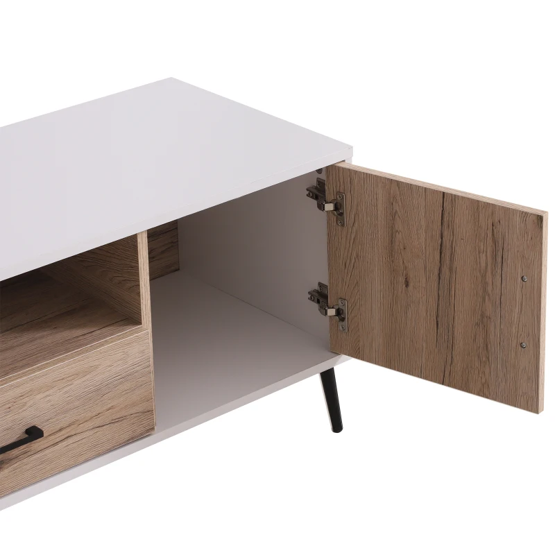 HOMCOM TV Stand Cabinet for TVs up to 50 Inches with 2 Doors 1 Drawer, TV Unit for Living Room, Bedroom, Oak Colour and White