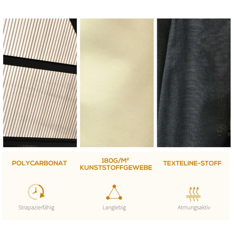 Outsunny Pawilon Ogrodowy Hardtop 4,2 x 3,6 m, Zasłony z Siatką Przeciwkomarową, Aluminiowa Konstrukcja, Brąz+Krem