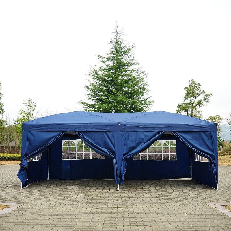 Outsunny 3 x 6 m partytent paviljoen tent partytent tuintent blauw raam opvouwbaar