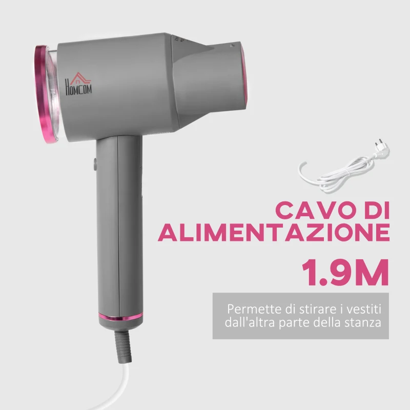 HOMCOM Ferro da Stiro Verticale Pieghevole con Vapore Regolabile e Accessori, Grigio