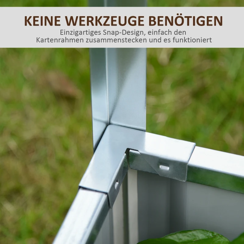 Outsunny Tuinbed plantenbak bloemenkast met gaasafdekking staal nylon wit + groen