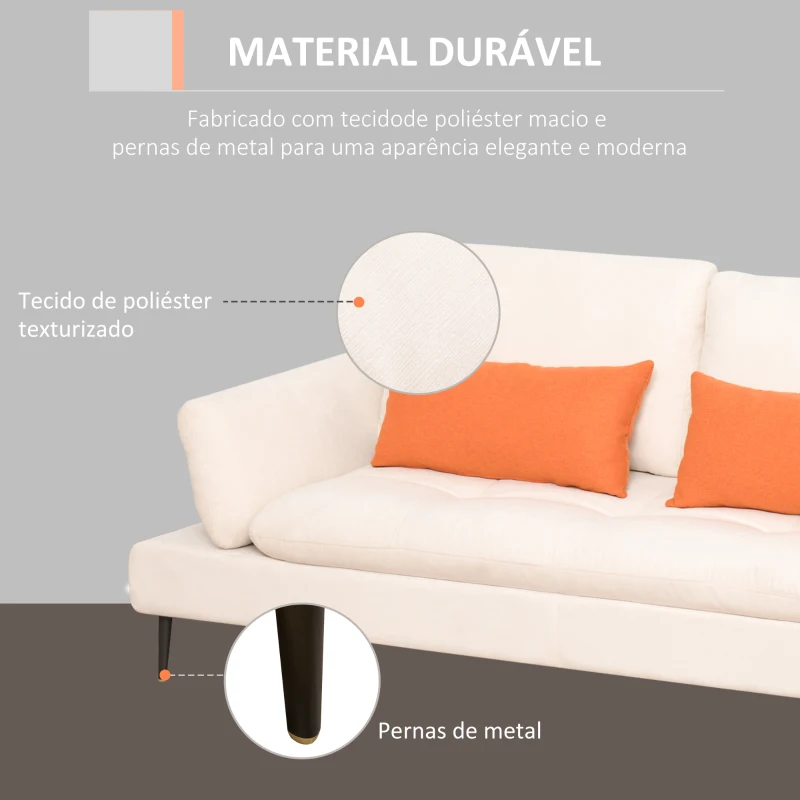 HOMCOM Sofá de 2 lugares conversível em cama de solteiro com encosto ajustável e apoios de braços dobráveis ​​2 almofadas lombares acolchoadas Pernas de metal 213x112x83 cm bege