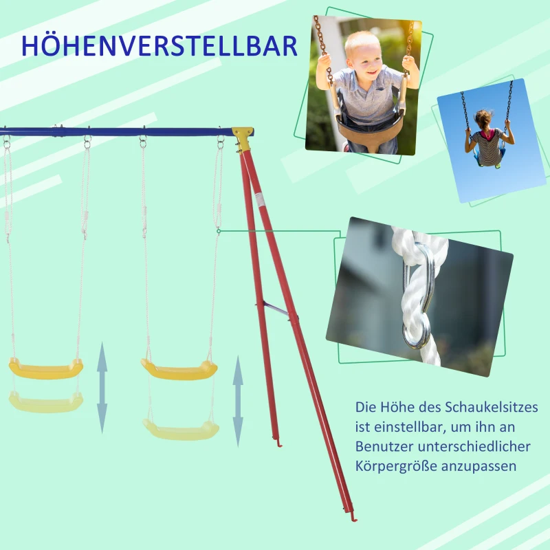 Outsunny Kinderschommel tuinschommel 2 schommels met wip in hoogte verstelbaar van 3-5 jaar