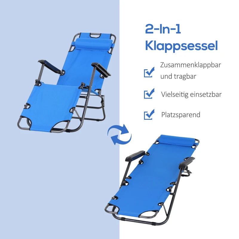 Ligbank ligstoel strandbed tuinstoel inklapbaar 2-traps kussen blauw