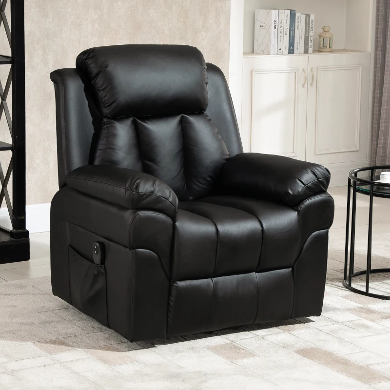 HOMCOM Poltrona Reclinabile Alzapersona Elettrica per Anziani con Super Imbottitura in Ecopelle e Telecomando Poltrona Reclinabile Alzapersona con Telecomando nero 96 x 93 x 105cm